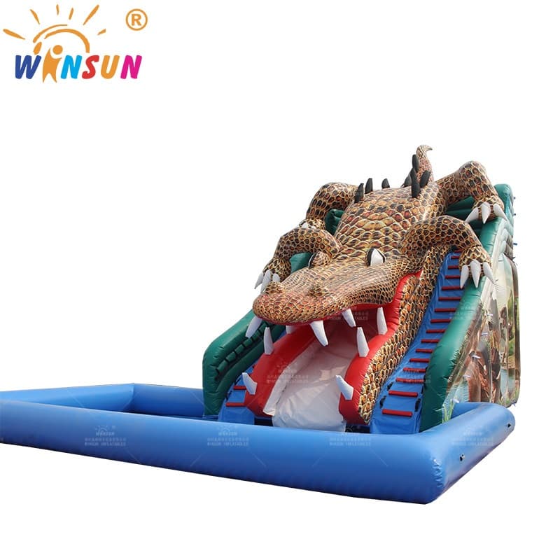 Tobogán acuático inflable de cocodrilo con piscina hermética
