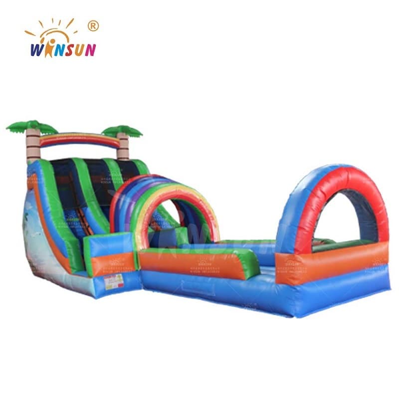 Tobogán acuático inflable de doble carril con piscina