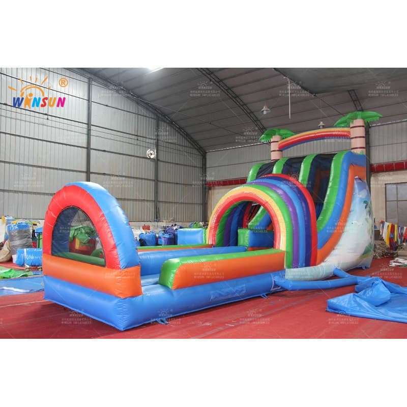 Tobogán acuático inflable de doble carril con piscina