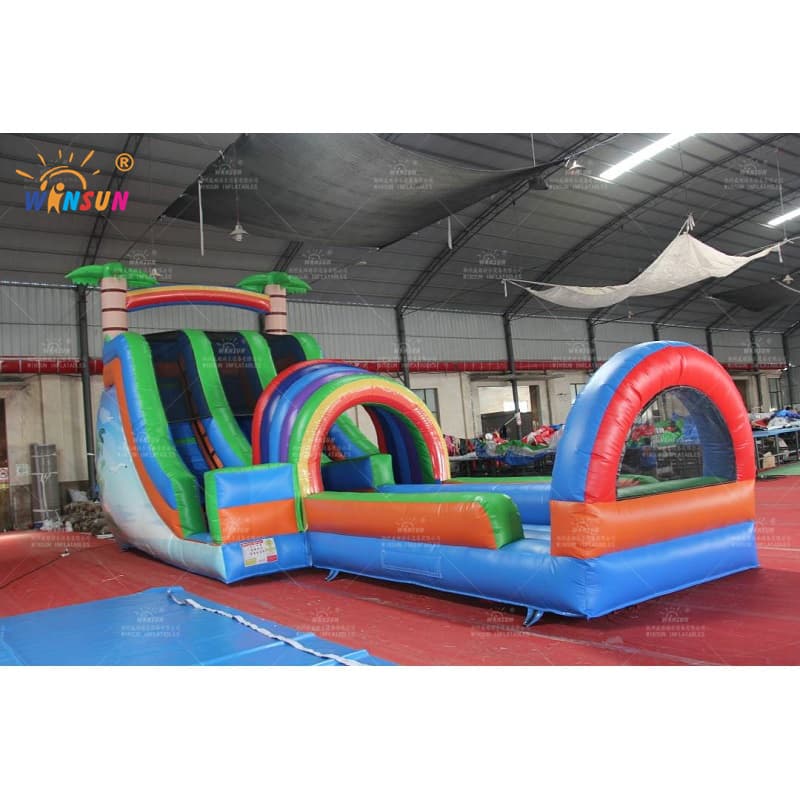 Tobogán acuático inflable de doble carril con piscina