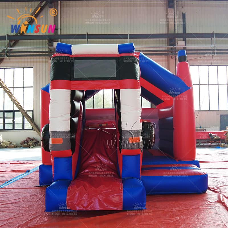 Gorila inflable con tobogán tema camión de bomberos