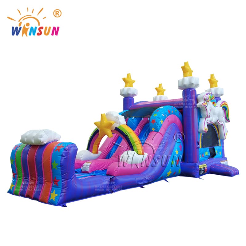 Castillo inflable de unicornio con tobogán seco