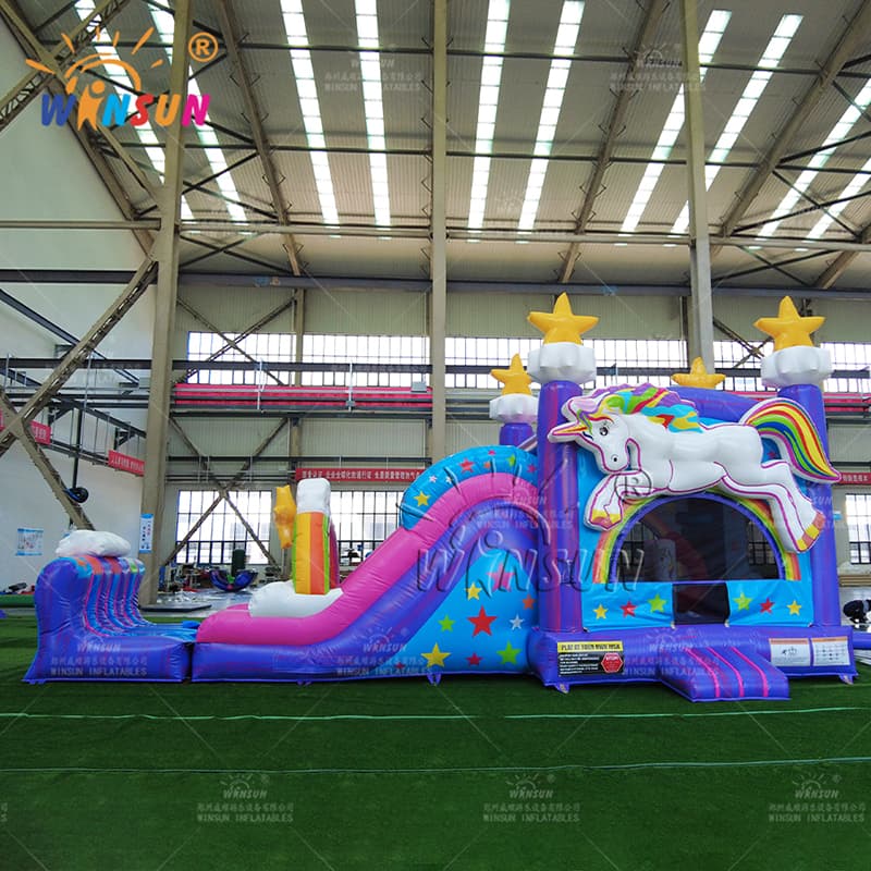 Castillo inflable de unicornio con tobogán seco