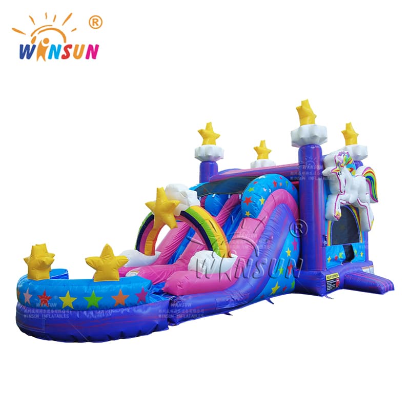 Castillo de salto inflable de unicornio con tobogán de agua